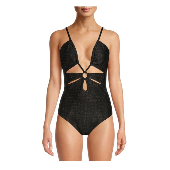 Time and Tru Other - Time & Tru Black & Gold Cut Out One Piece Swimsuit Size Small NWT